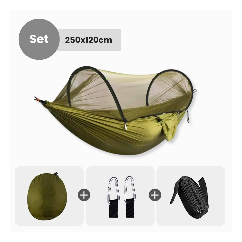 HÄNGEMATTE MIT MOSKITONETZ 120x250cm – Dein Rückzugsort in der Natur
