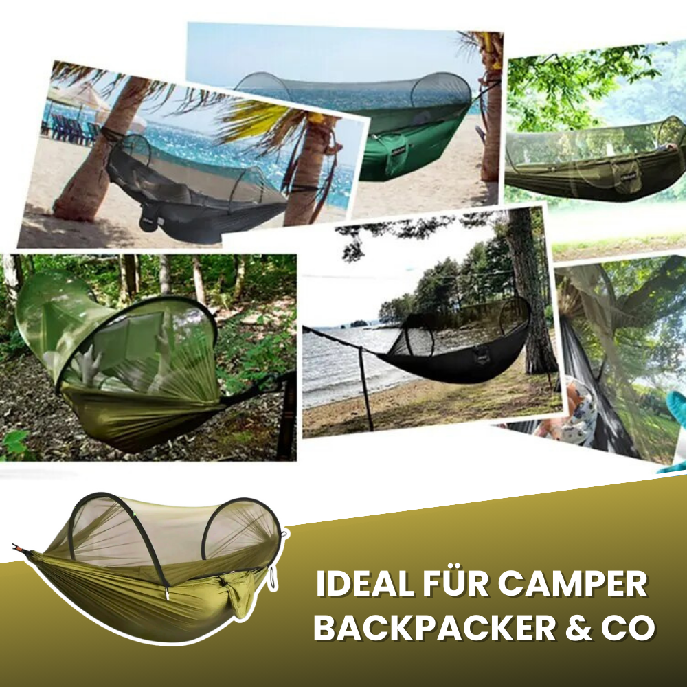 HÄNGEMATTE MIT MOSKITONETZ 120x250cm – Dein Rückzugsort in der Natur