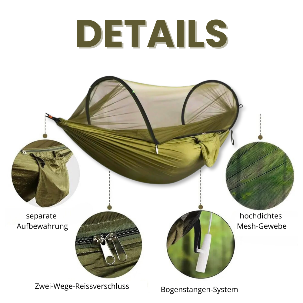 HÄNGEMATTE MIT MOSKITONETZ 120x250cm – Dein Rückzugsort in der Natur