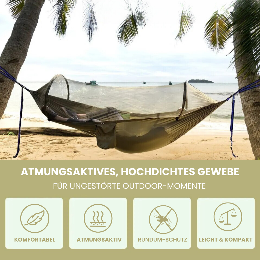 HÄNGEMATTE MIT MOSKITONETZ 120x250cm – Dein Rückzugsort in der Natur