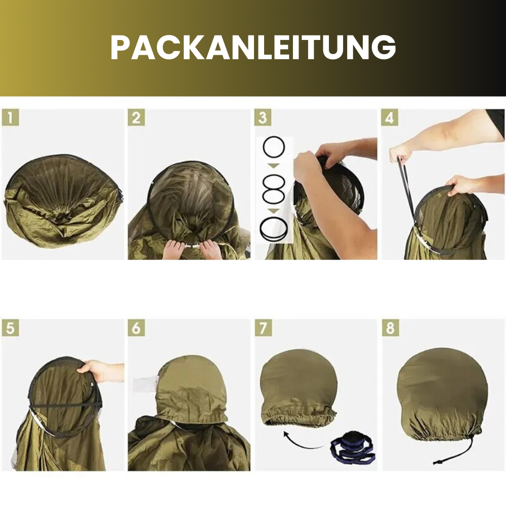 HÄNGEMATTE MIT MOSKITONETZ 120x250cm – Dein Rückzugsort in der Natur