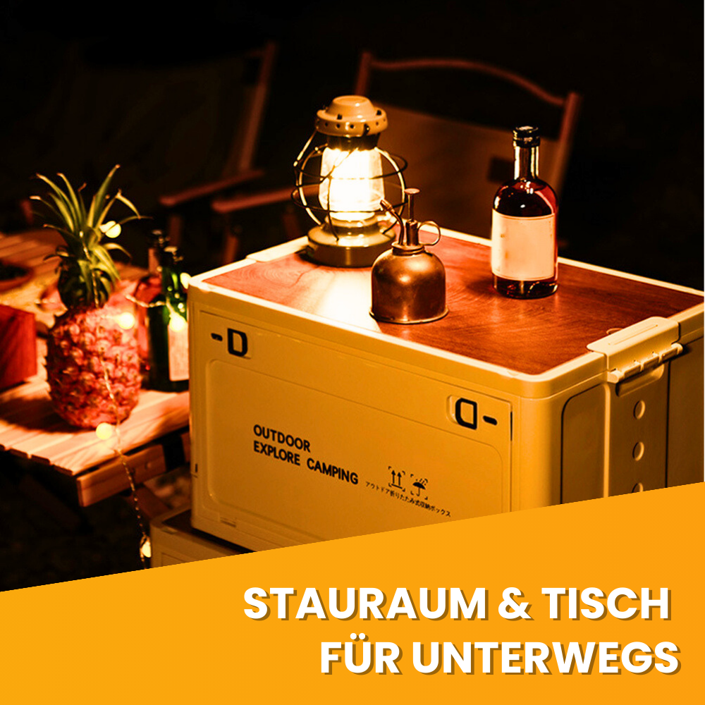 CAMPING AUFBEWAHRUNGSBOX MIT TISCHFUNKTION UND DECKEL - 30 LITER