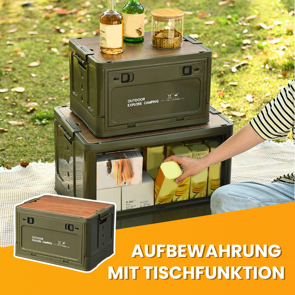 CAMPING AUFBEWAHRUNGSBOX MIT TISCHFUNKTION UND DECKEL
