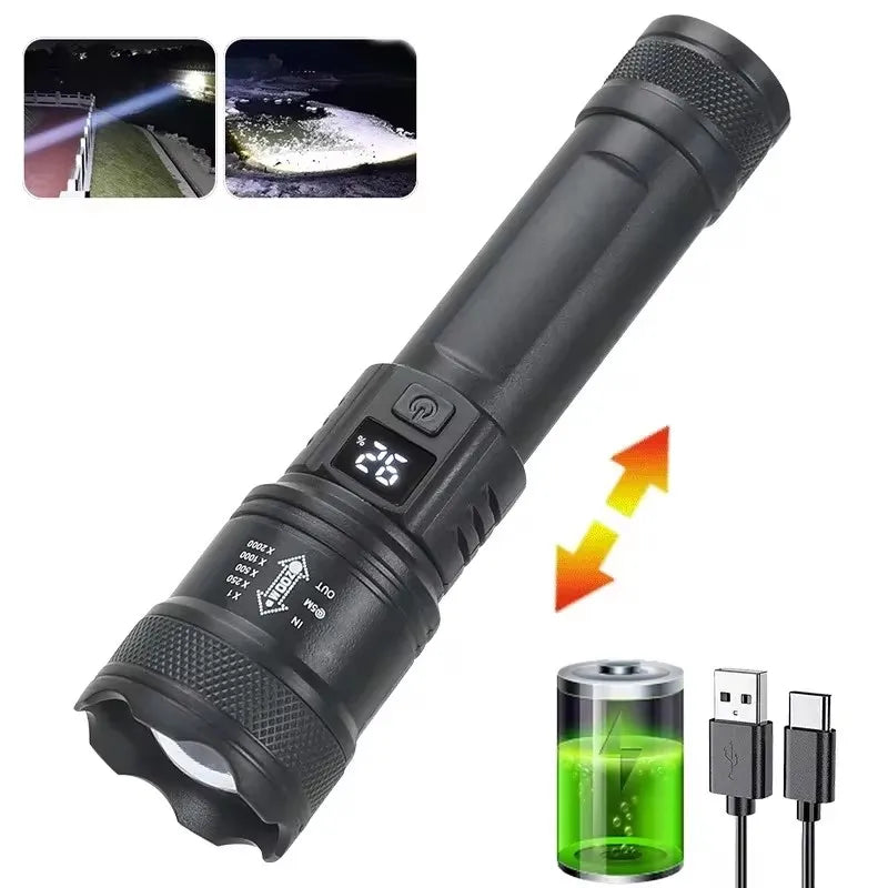 Taschenlampe. 600000 LM  USB Wiederaufladbar für Taghelle Ausleuchtung