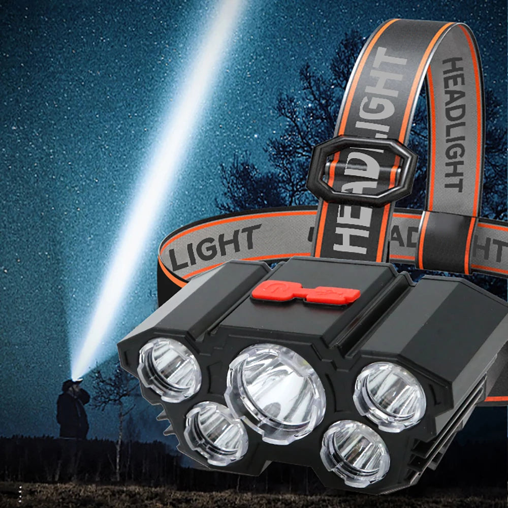Stirnlampe wiederaufladbar 5 LED für die Perfekte Ausleuchtung
