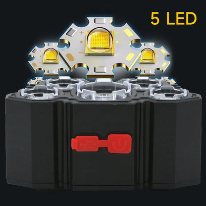 Stirnlampe wiederaufladbar 5 LED für die Perfekte Ausleuchtung