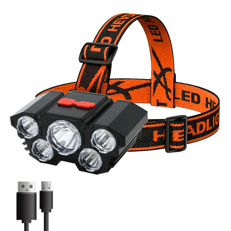 Stirnlampe wiederaufladbar 5 LED für die Perfekte Ausleuchtung